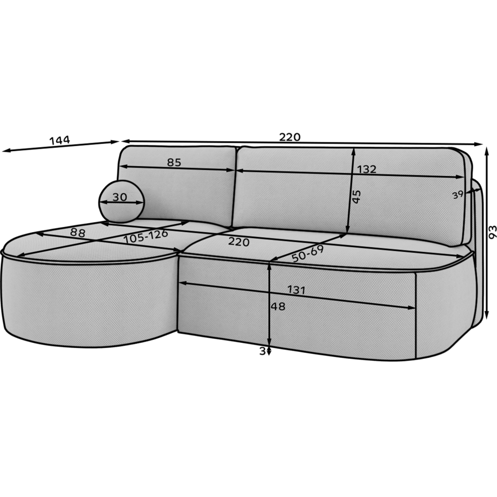 Γωνιακός Καναπές Savol-Μπεζ-Αριστερή 220x144x93