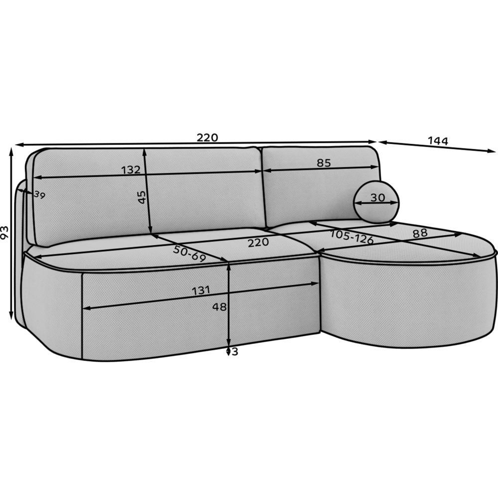 Γωνιακός Καναπές Savol-Γκρι-Δεξιά 220x144x93
