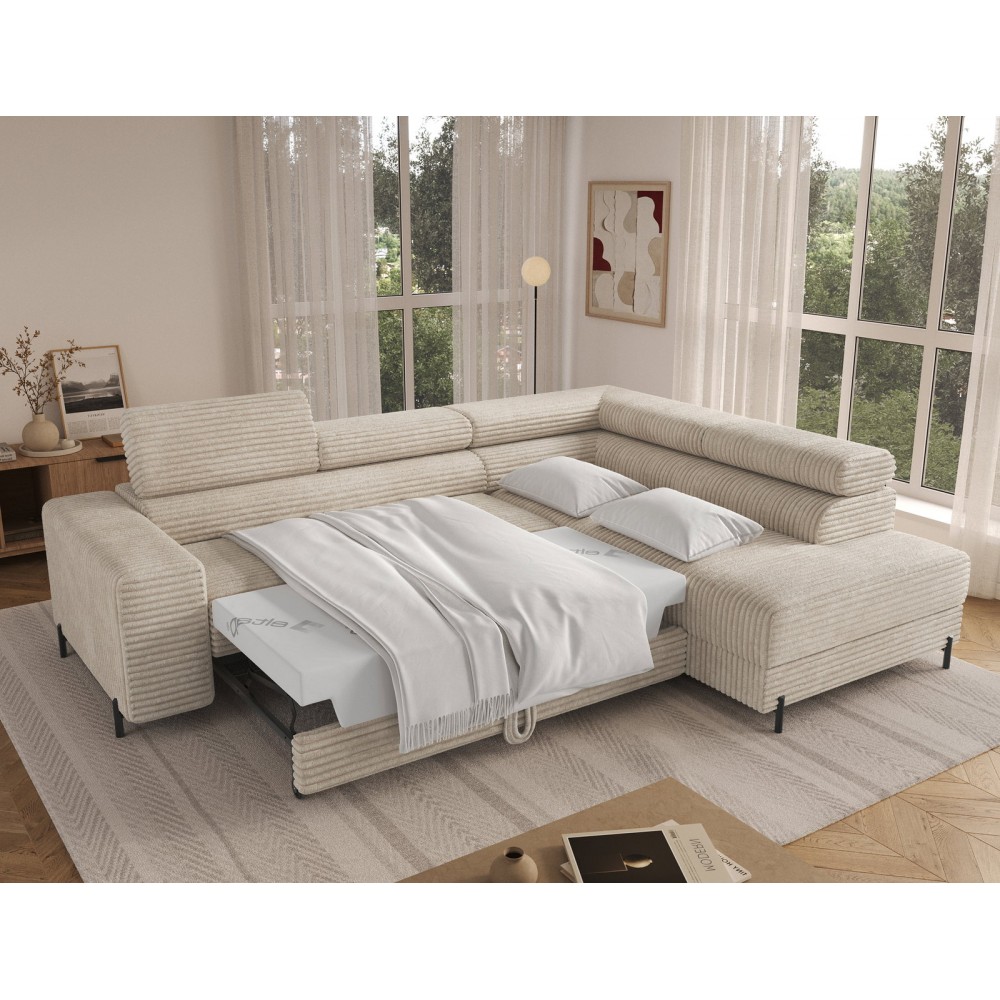 Γωνιακός Καναπές Lesor-Μπεζ-Δεξιά 274x200x93