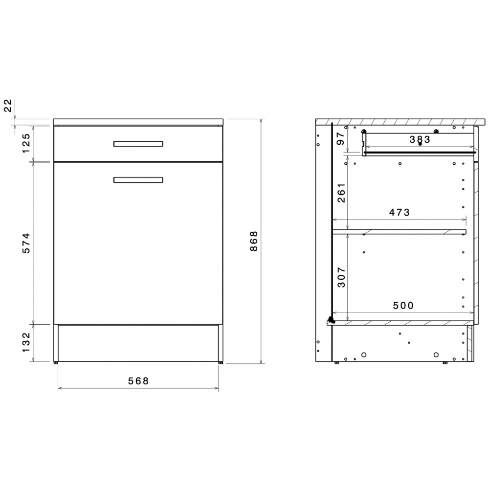 Επιδαπέδιο ντουλάπι Jeden 60 2D-Φυσικό 60x60x86