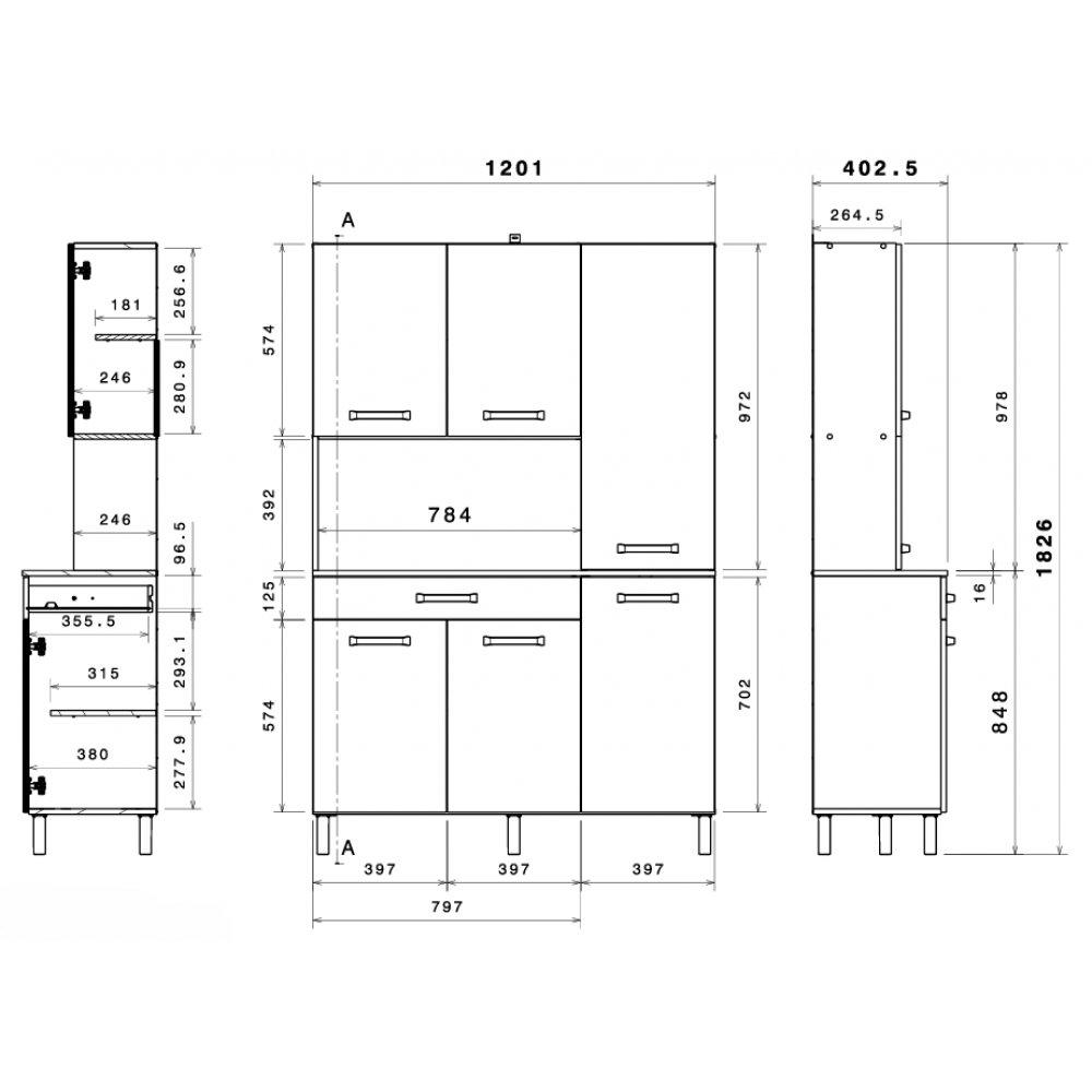 Σκευοθήκη Evelon-Λευκό 120x40x183