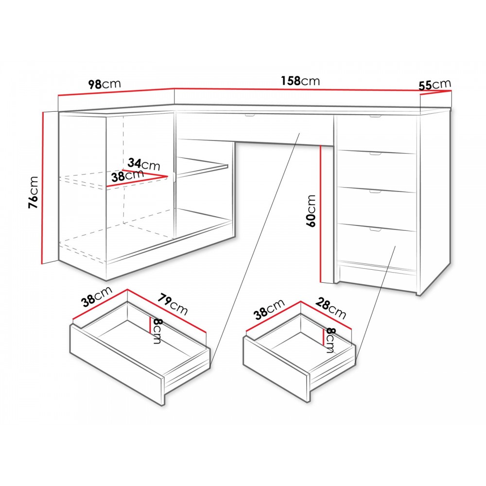 Γωνιακό Γραφείο Tireno-Φυσικό 158x98x76