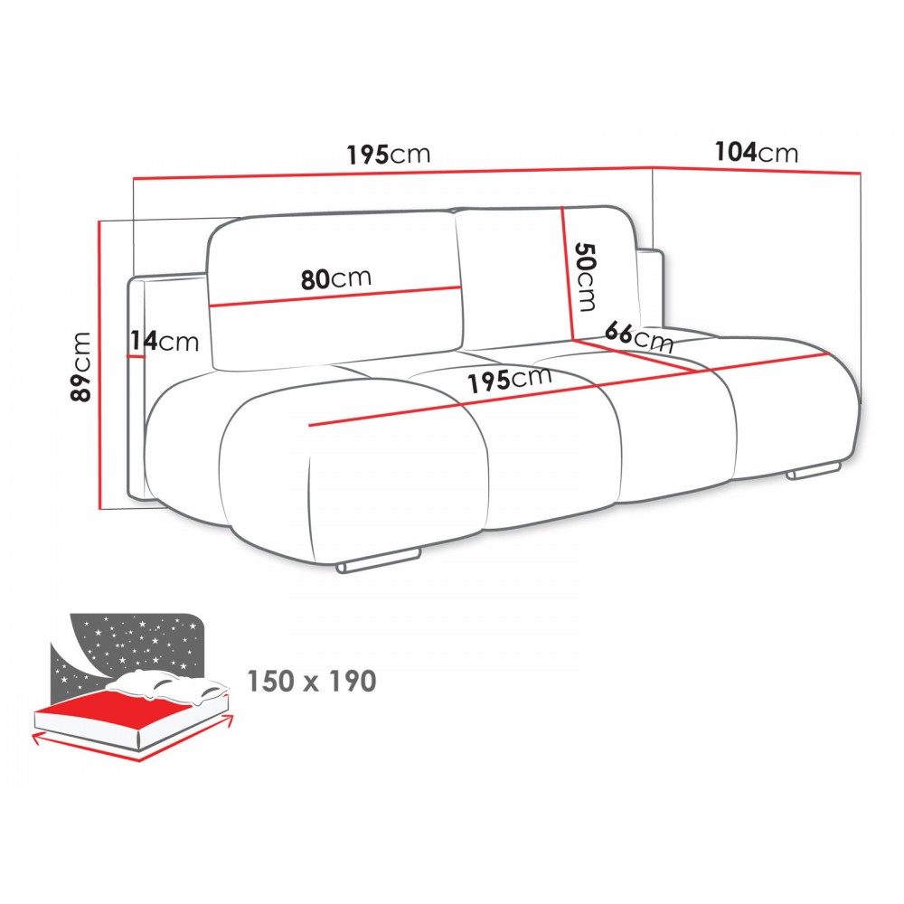 Καναπές - κρεβάτι Honey mini-Μπεζ 195x90x89