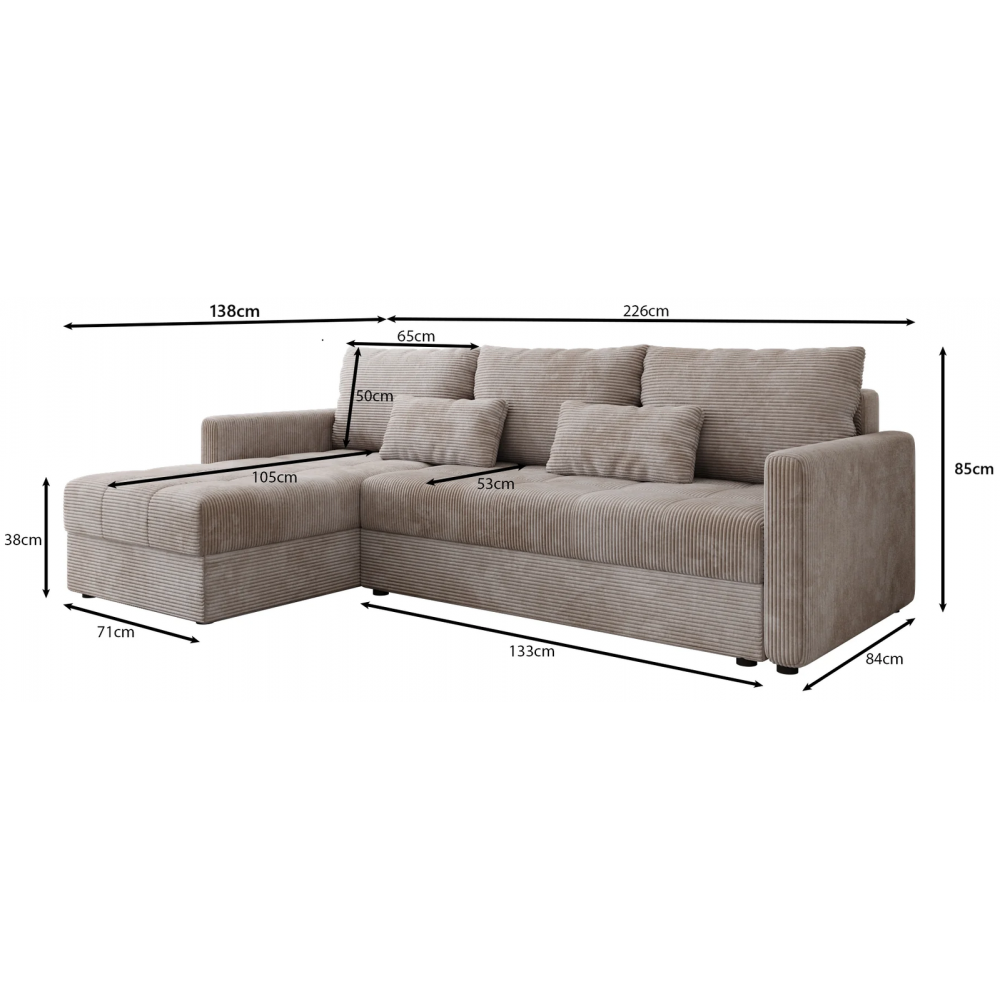 Γωνιακός καναπές Ralevia-Γκρι 226x84x85