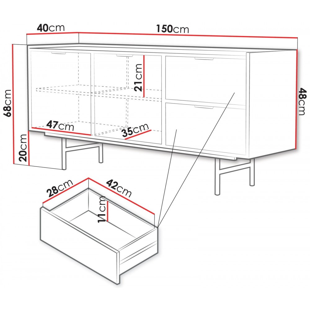 Μπουφές Edison 2D2S -Φυσικό 150x40x48