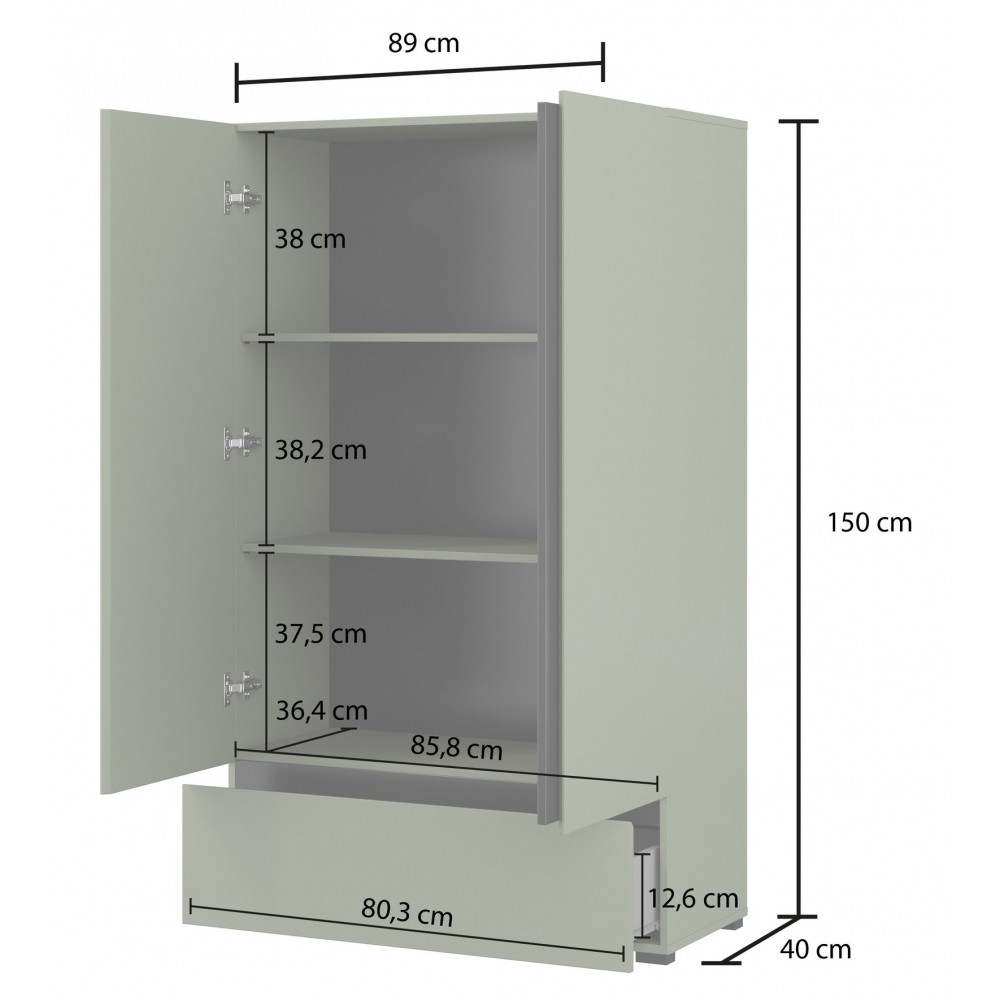 Ντουλάπα Orwell S Mini διφυλλη-Πράσινο 89x40x150