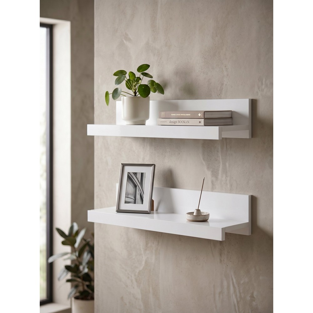 Σετ 2 ράφια Peron-Λευκό Γυαλιστερό 90x20x15