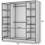 Ντουλάπα Lounier Τετράφυλλη-Λευκό - Μαύρο 200x51x200