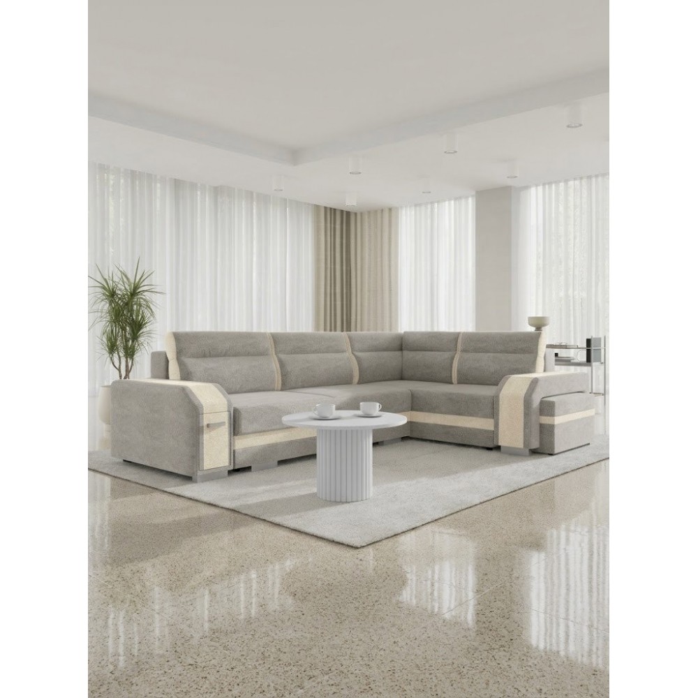Γωνιακός Καναπές Assan-Μπεζ - Γκρι-Δεξιά 305x205x90
