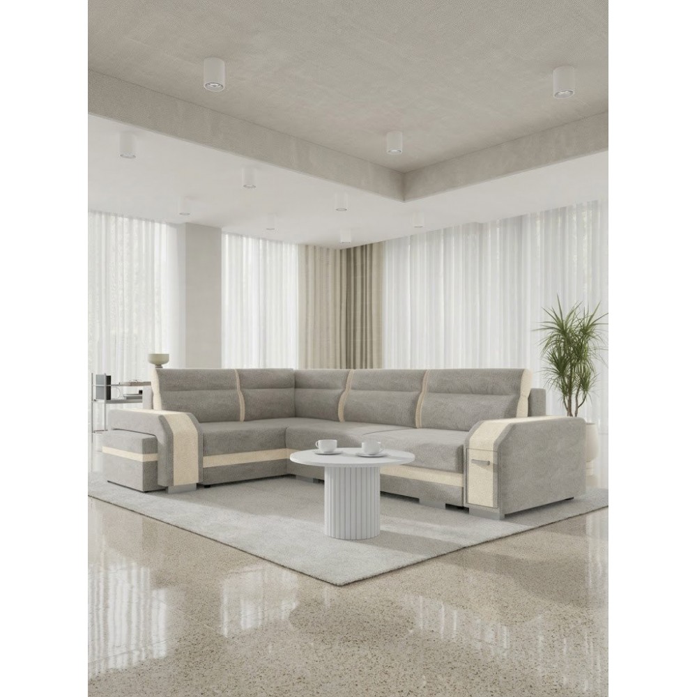 Γωνιακός Καναπές Assan-Μπεζ - Γκρι-Αριστερή 305x205x90
