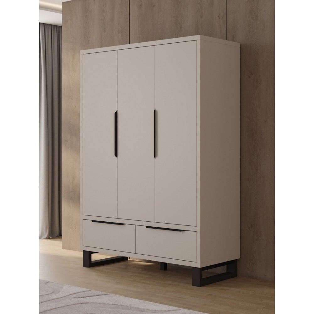 Ντουλάπα Halle τρίφυλλη-Γκρεζ 145x60x210