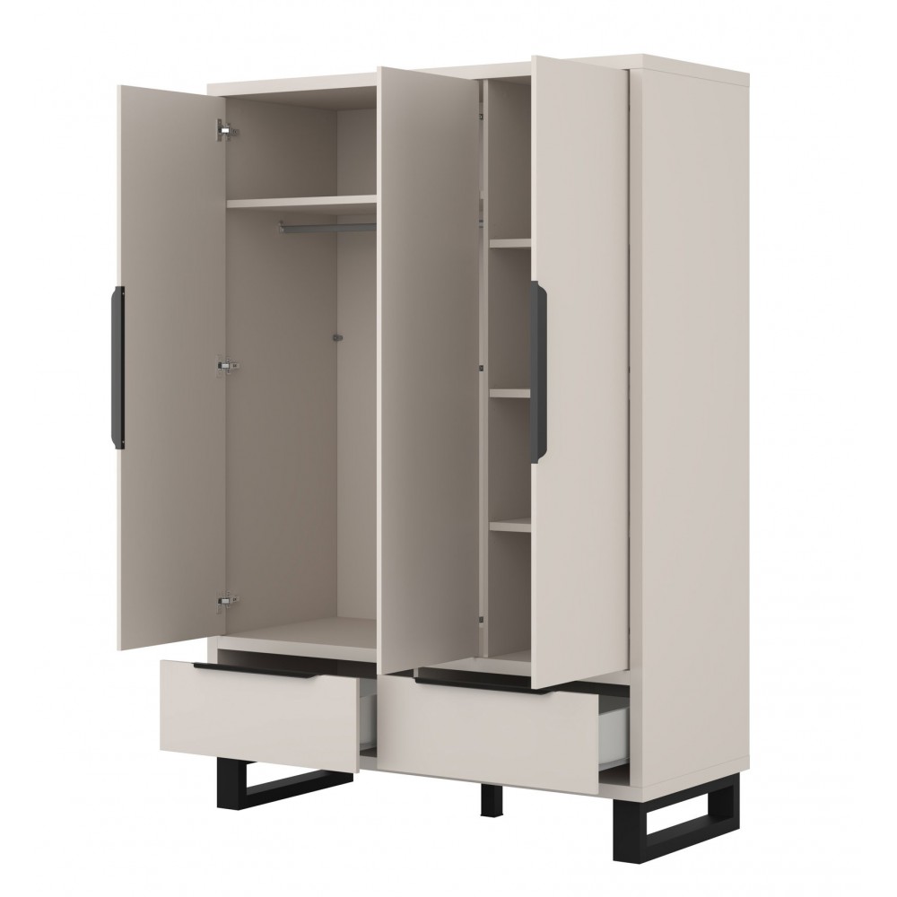 Ντουλάπα Halle τρίφυλλη-Γκρεζ 145x60x210