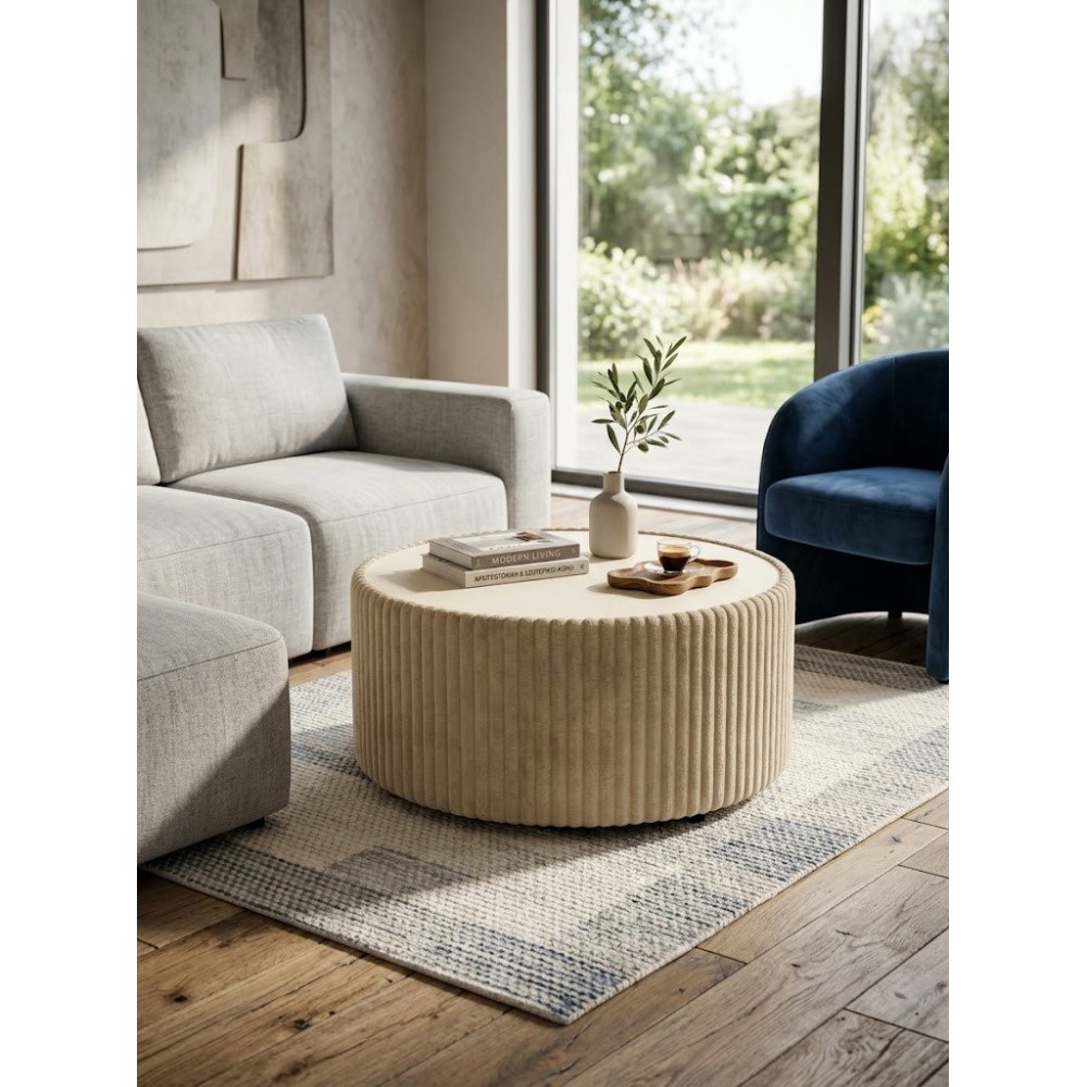 Τραπεζάκι σαλονιού Molano Round-Μπεζ 89x89x42