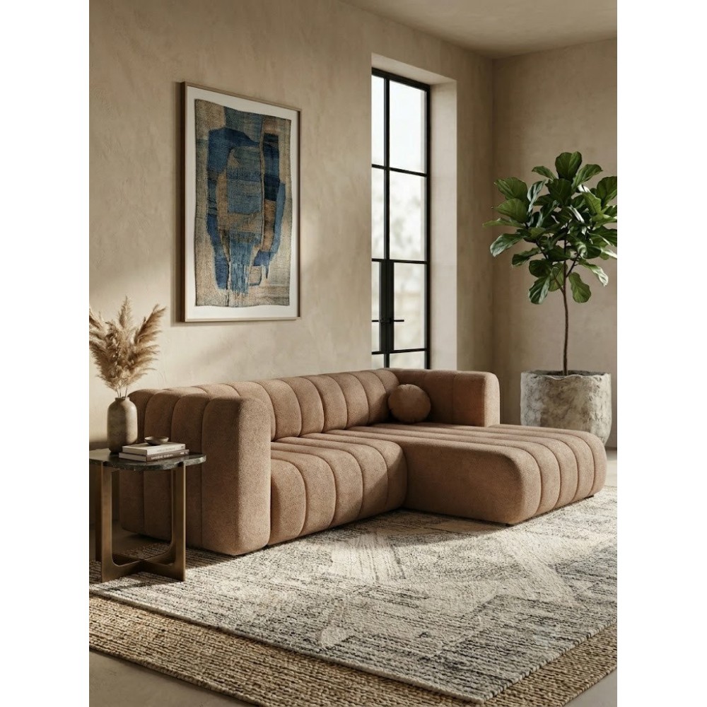 Γωνιακός καναπές Morfo-Μπεζ-Δεξιά 264x176.5x77