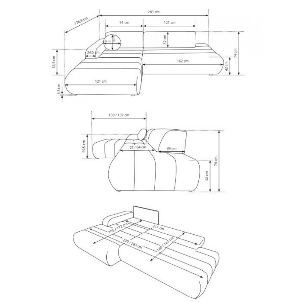 Γωνιακός καναπές Pola-Καφέ-Αριστερή 283x176.5x74
