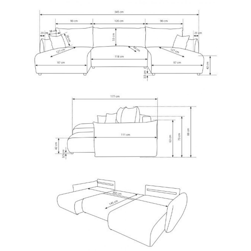 Γωνιακός καναπές Alino U-Λευκό 345x177x88