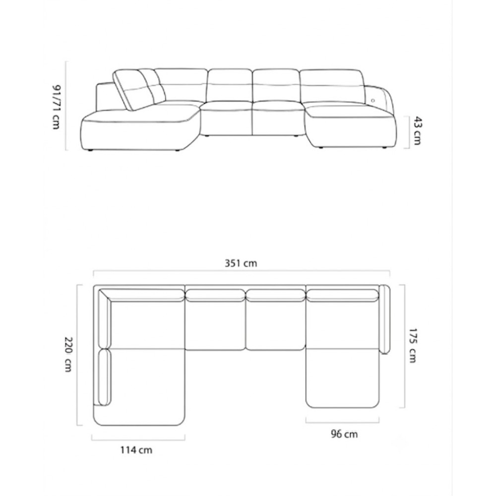 Γωνιακός Καναπές Cavala XL-Αριστερή 351x175x91