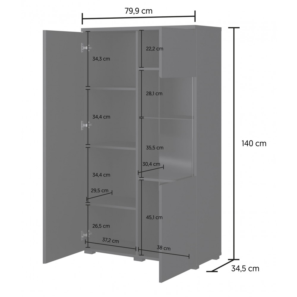 Βιτρίνα Domus-Μαύρο 80x35x140
