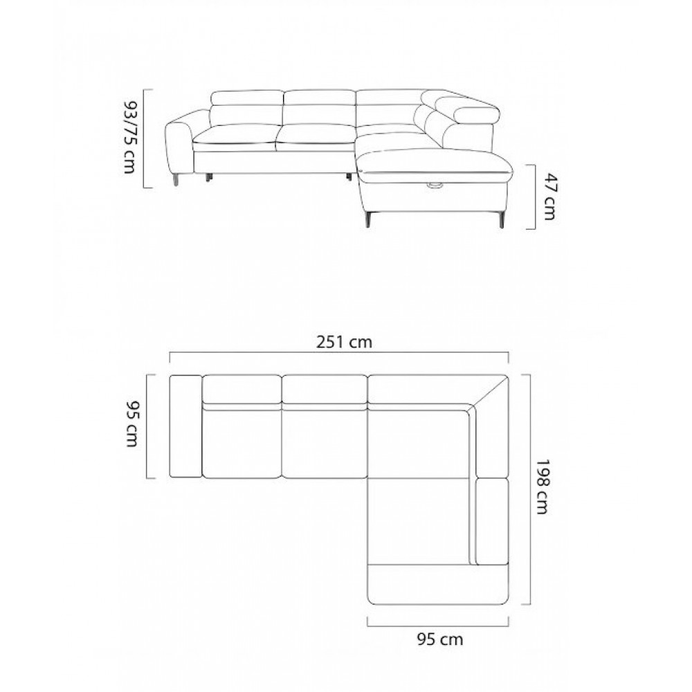 Γωνιακός Καναπές Ravona L-Δεξιά 251x95x75