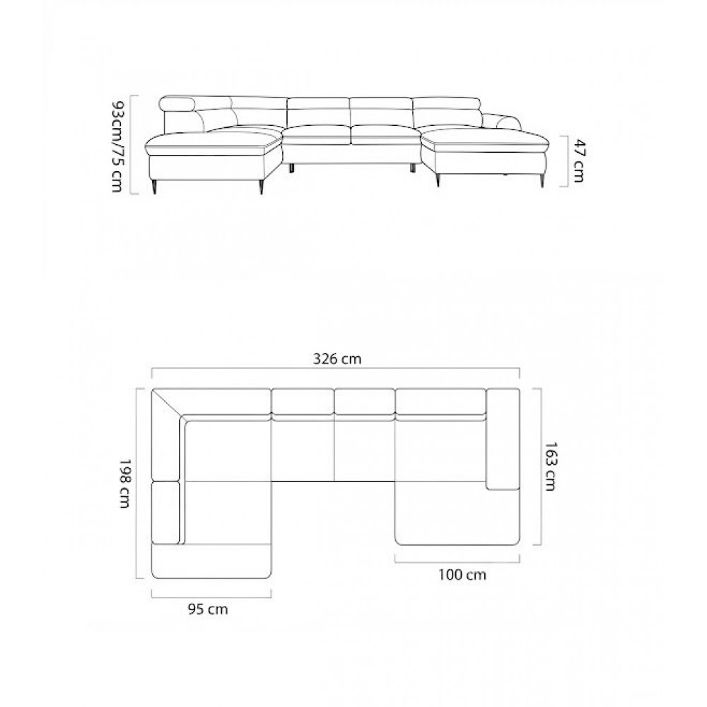 Γωνιακός Καναπές Ravona XL-Δεξιά 326x163x75