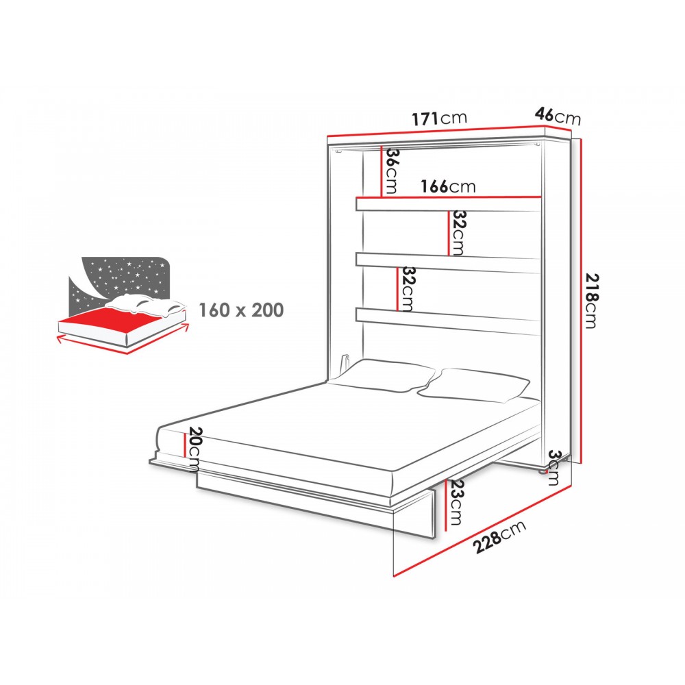 Κρεβάτι τοίχου Concept BC-Κασμίρ-160 x 200 191x46x217