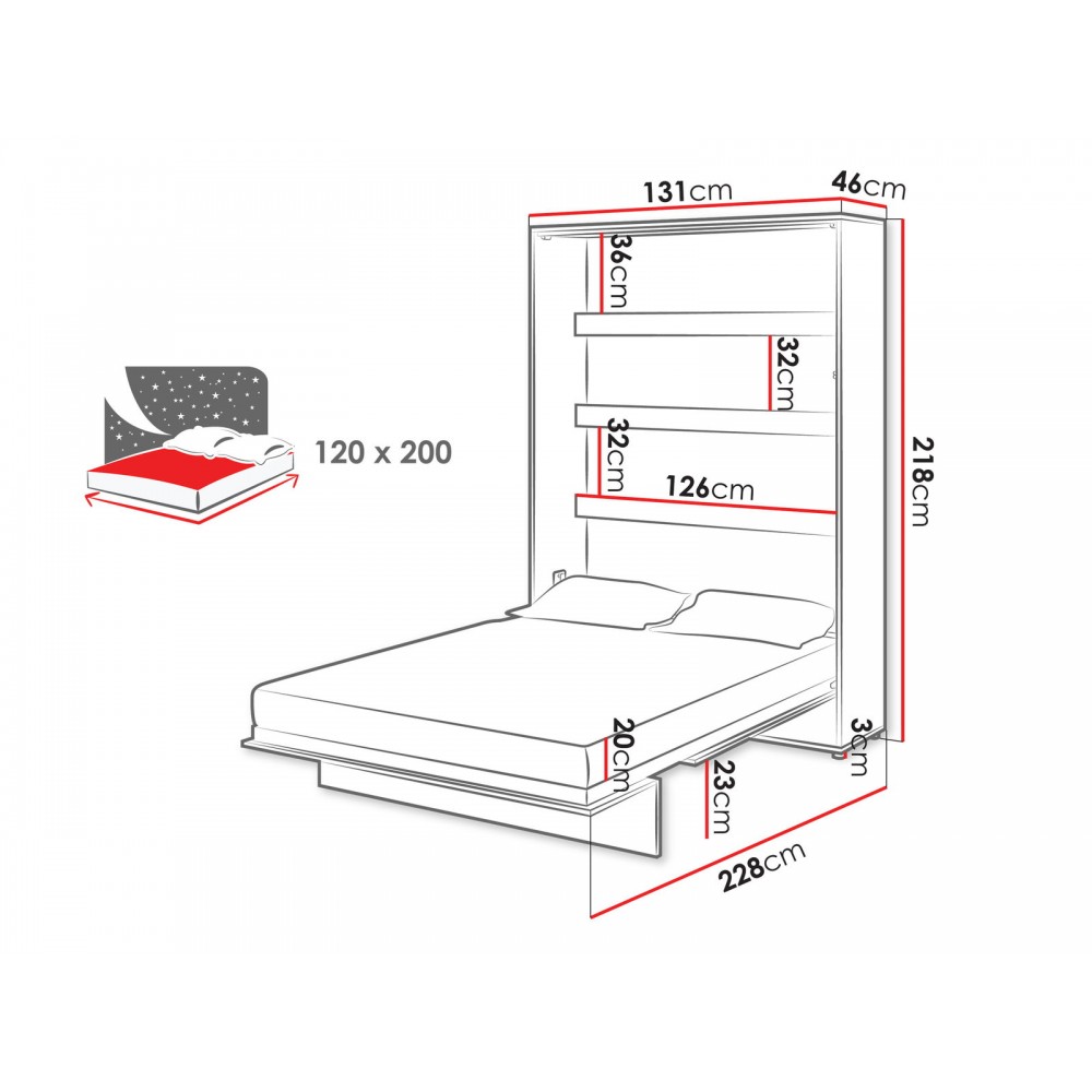 Κρεβάτι τοίχου Concept BC-120 x 200-Κασμίρ 191x46x217
