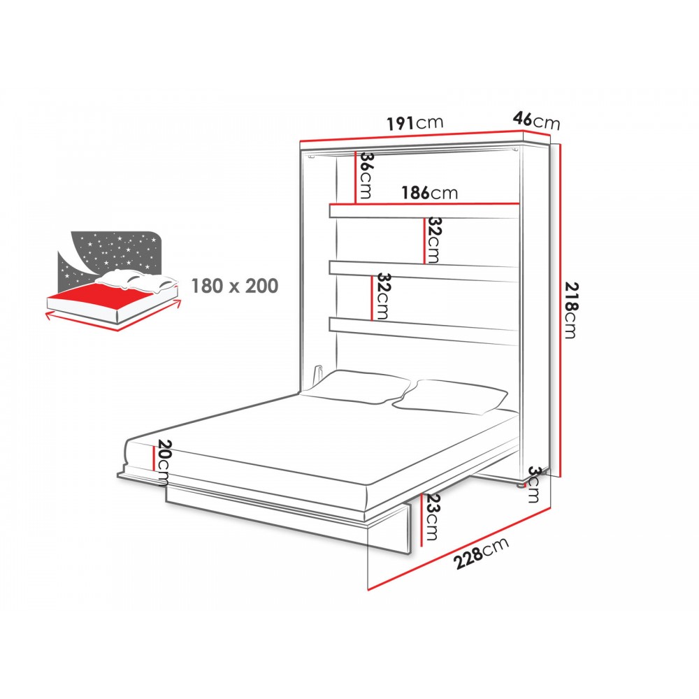 Κρεβάτι τοίχου Concept BC-180 x 200-Κασμίρ 191x46x217