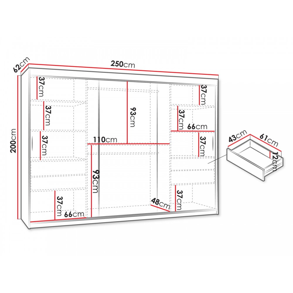 Ντουλάπα Wika Plus συρόμενη- Βέγγε 250x62x200