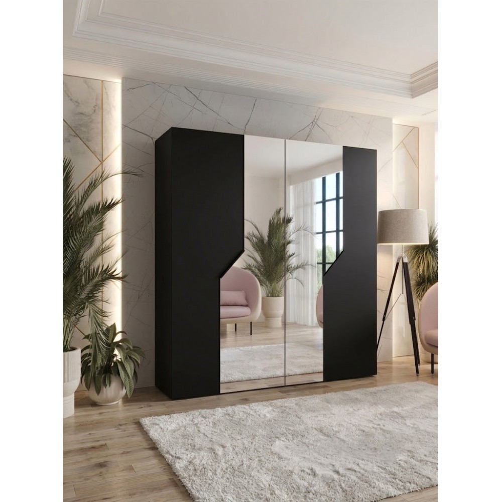Ντουλάπα Andrew II 200 Τετράφυλλη-Μαύρο 200x52x202