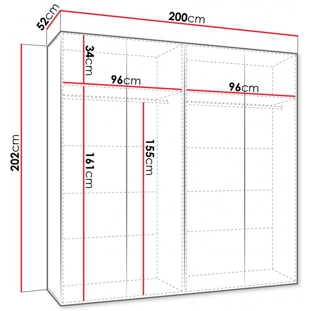 Ντουλάπα Andrew II 200 Τετράφυλλη-Βέγγε 200x52x202