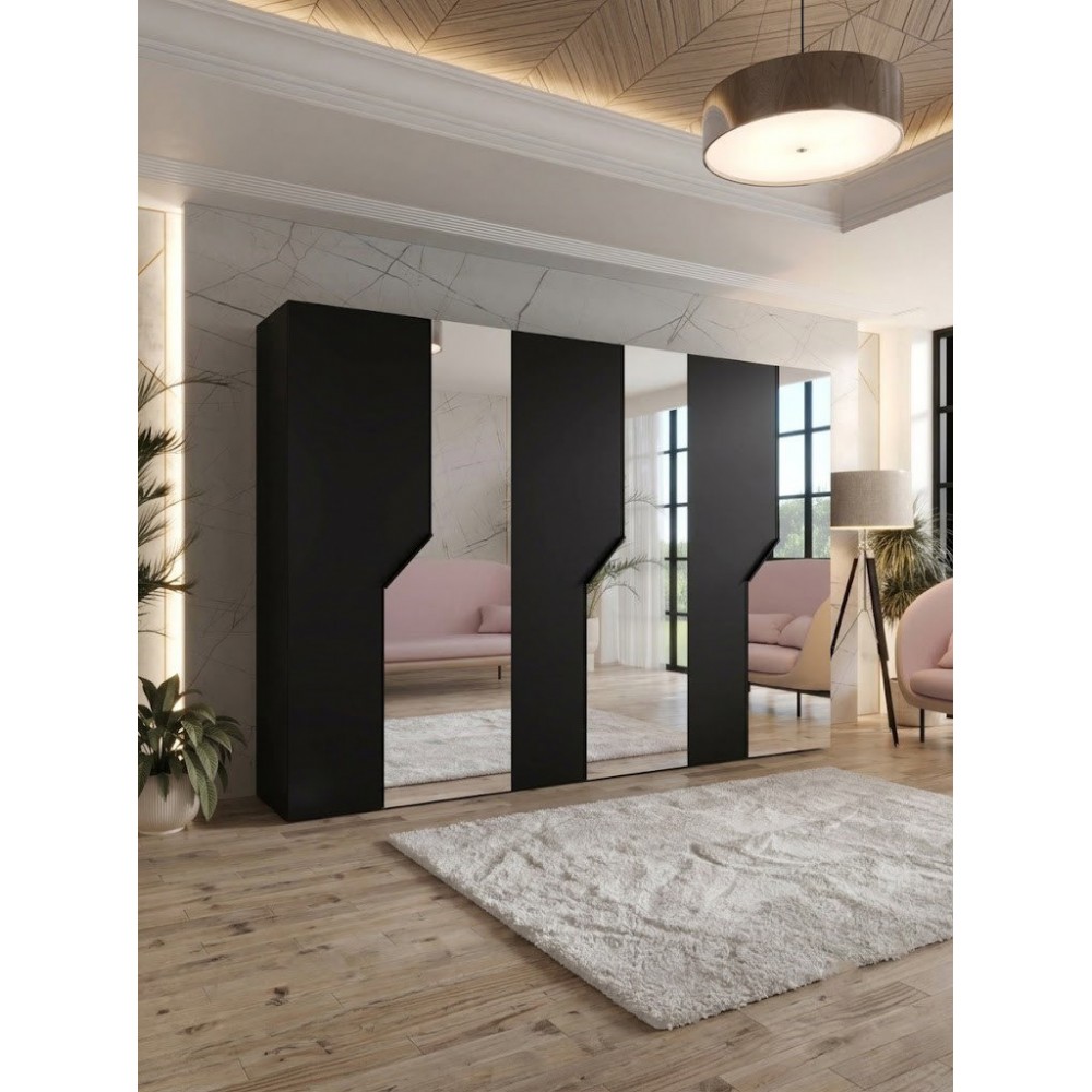 Ντουλάπα Andrew II 300 Εξάφυλλη-Μαύρο 300x52x202