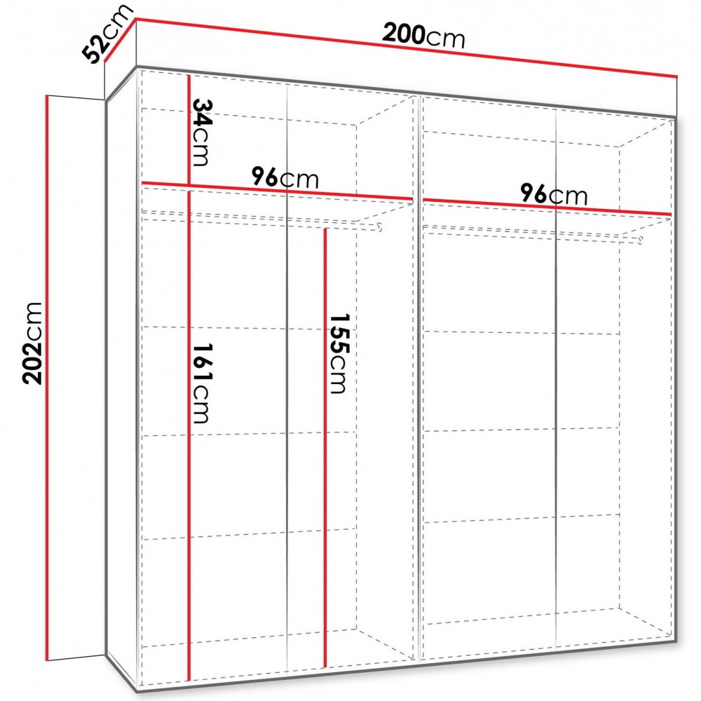 Ντουλάπα Andrew III 200 Τετράφυλλη-Λευκό 200x52x202