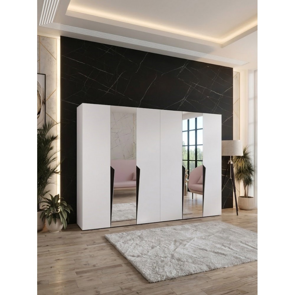 Ντουλάπα Piano Εξάφυλλη-Λευκό-Με καθρέπτη 300x52x202