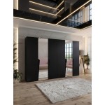 Ντουλάπα Piano Εξάφυλλη-Μαύρο-Με καθρέπτη 300x52x202