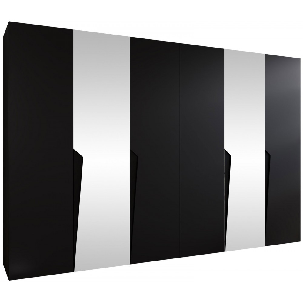 Ντουλάπα Piano Εξάφυλλη-Μαύρο-Με καθρέπτη 300x52x202