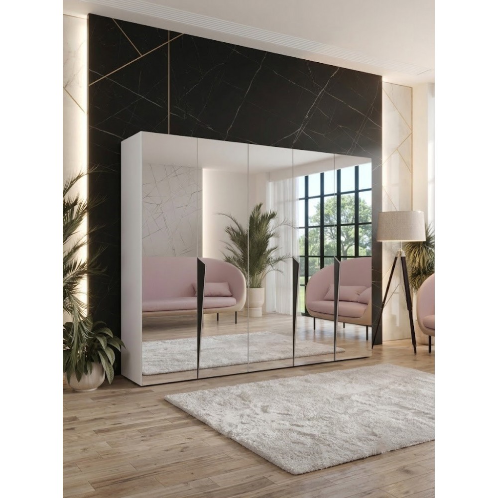 Ντουλάπα Piano III 250 Πεντάφυλλη-Λευκό 250x52x202