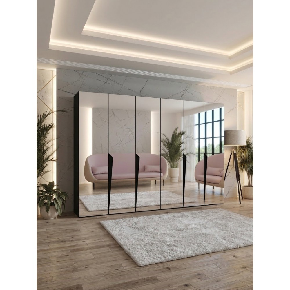 Ντουλάπα Piano III 300 Εξάφυλλη-Μαύρο 300x52x202