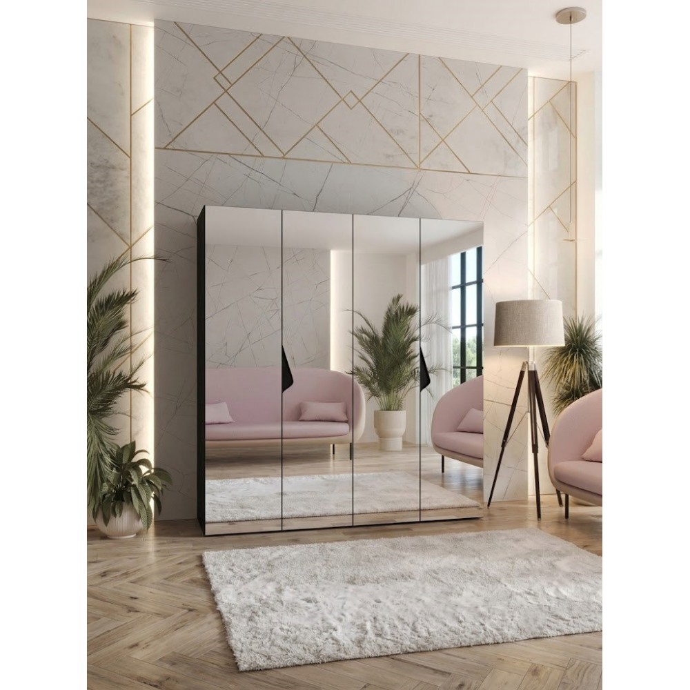 Ντουλάπα Sandi III 200 Τετράφυλλη-Μαύρο 200x52x202