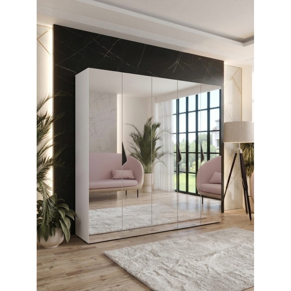 Ντουλάπα Sandi III 250 Πεντάφυλλη-Λευκό 250x52x202
