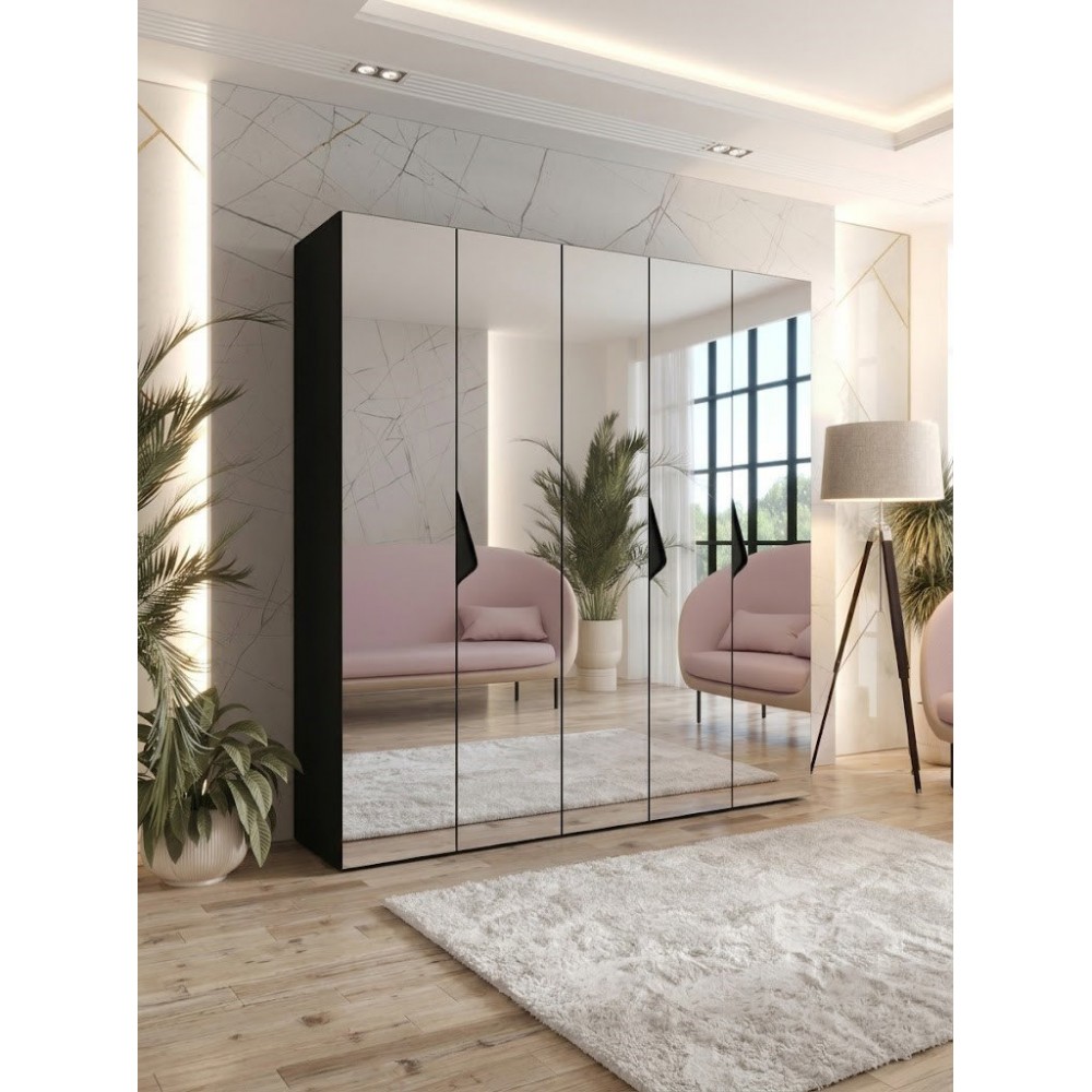 Ντουλάπα Sandi III 250 Πεντάφυλλη-Μαύρο 250x52x202