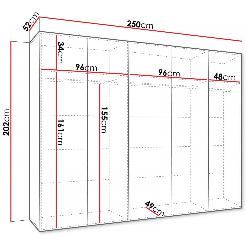 Ντουλάπα Sandi III 250 Πεντάφυλλη-Κασμίρ 250x52x202
