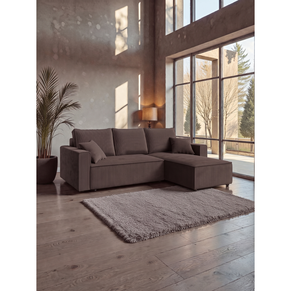 Γωνιακός Καναπές Zyra-Καφέ Σκούρο 232x143x85