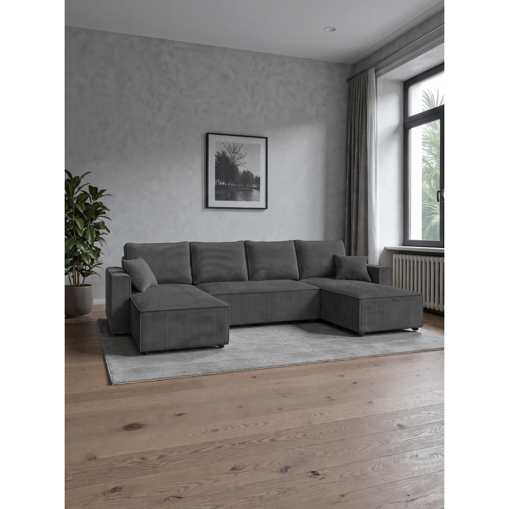 Γωνιακός Καναπές Zyra U-Ανθρακί 305x140x85