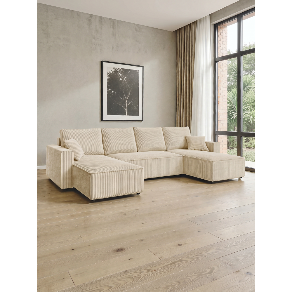 Γωνιακός Καναπές Zyra U-Κρεμ 305x140x85