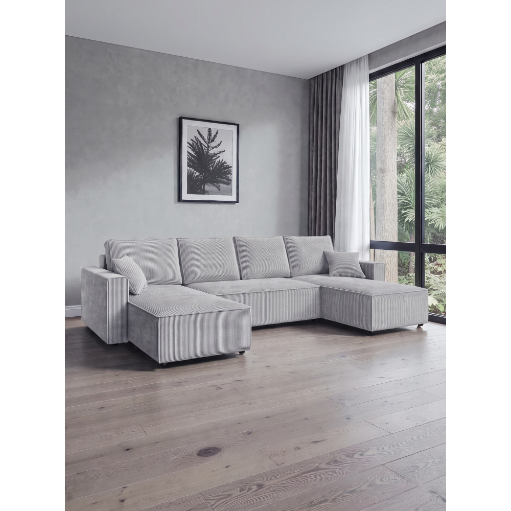 Γωνιακός Καναπές Zyra U-Γκρι Ανοιχτό 305x140x85