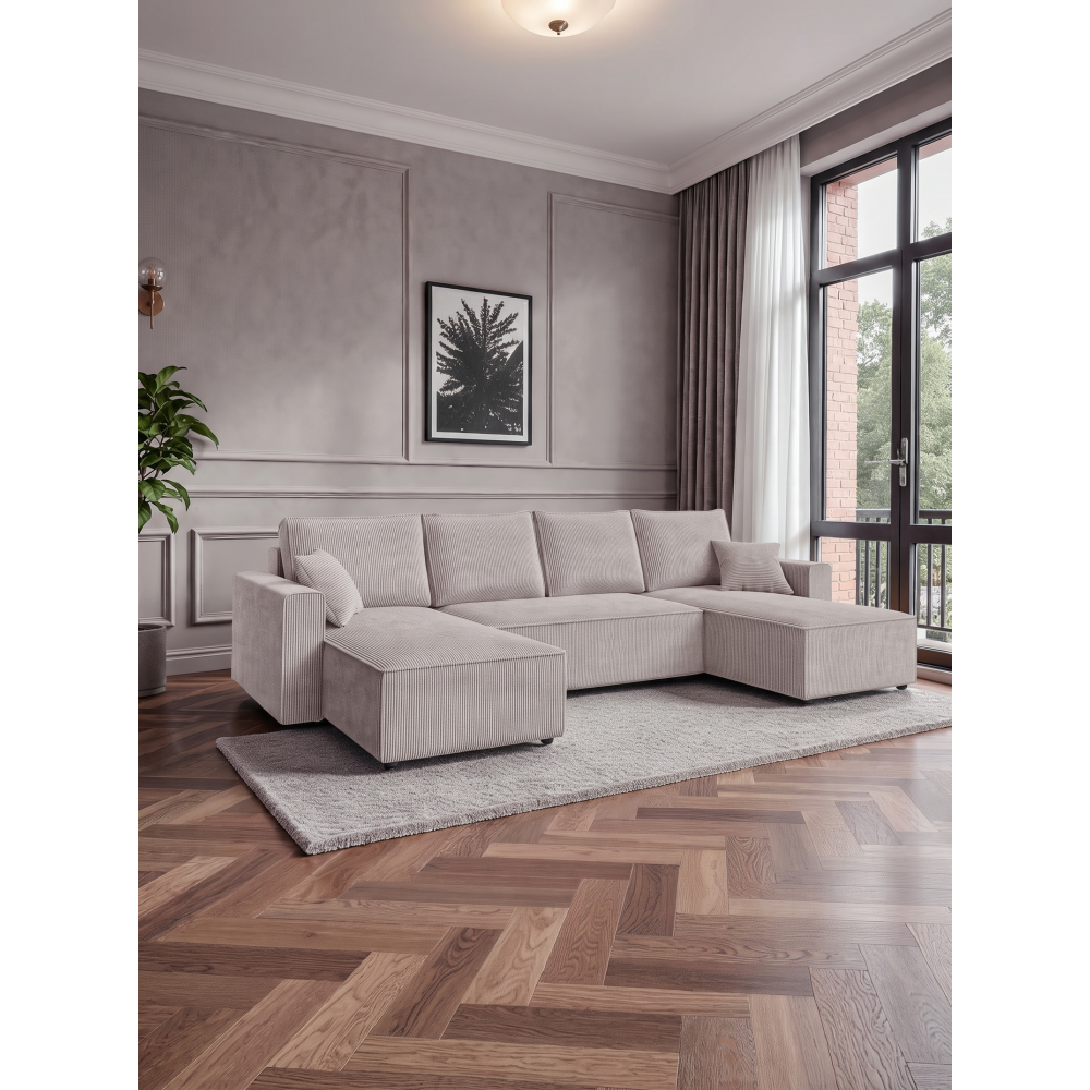 Γωνιακός Καναπές Zyra U-Γκρεζ 305x140x85