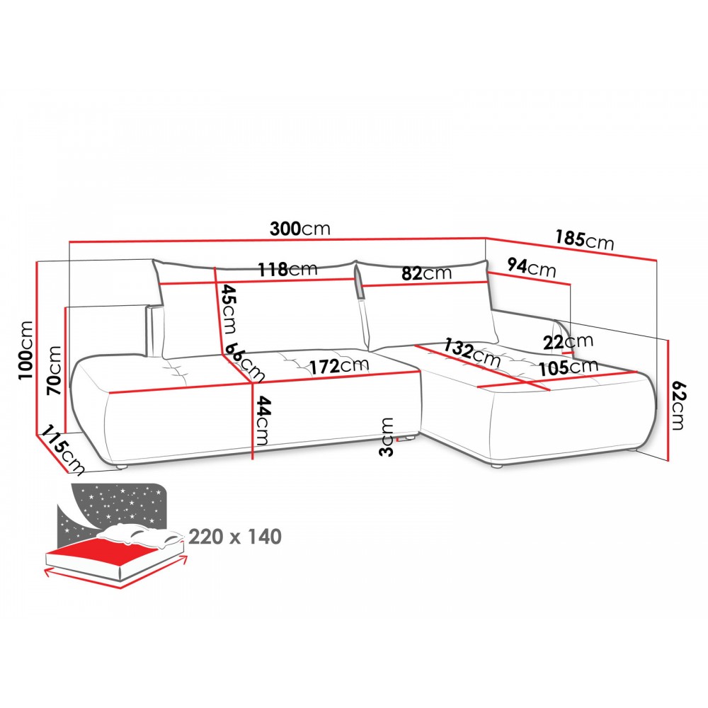 Γωνιακός Καναπές Bueno I-Εκρού-Αριστερή 300x185x100