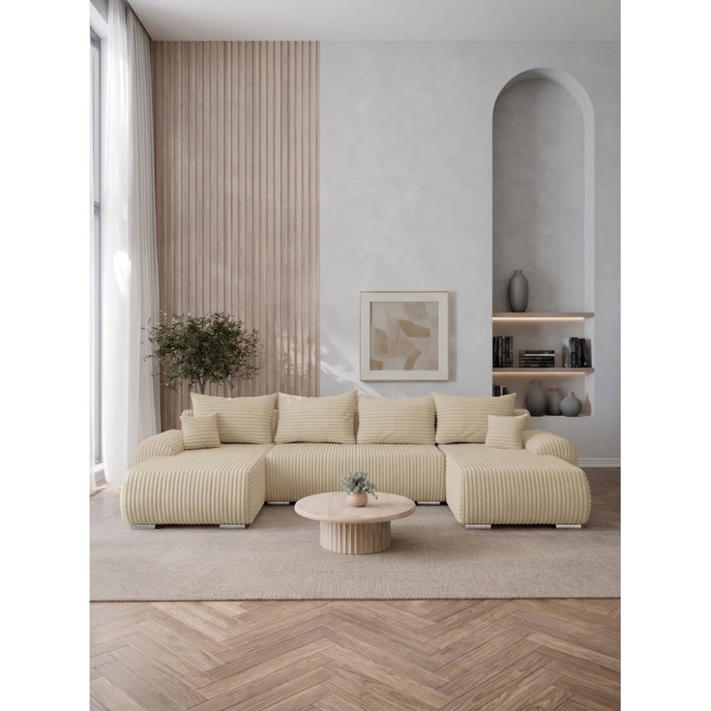 Γωνιακός Καναπές Ubo U-Μπεζ 366x187x81