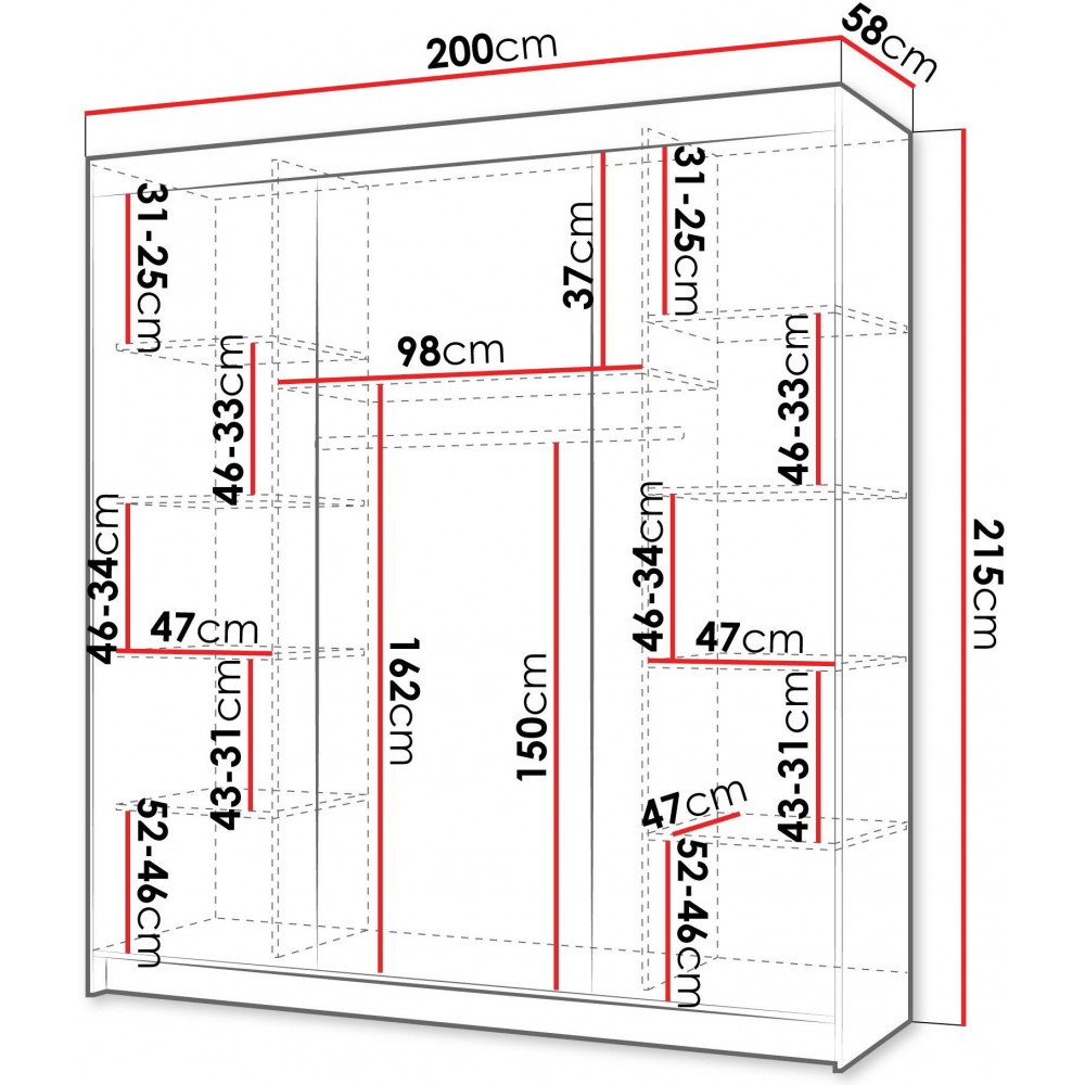 Ντουλάπα Infinity 200 Τρίφυλλη 200x58x200