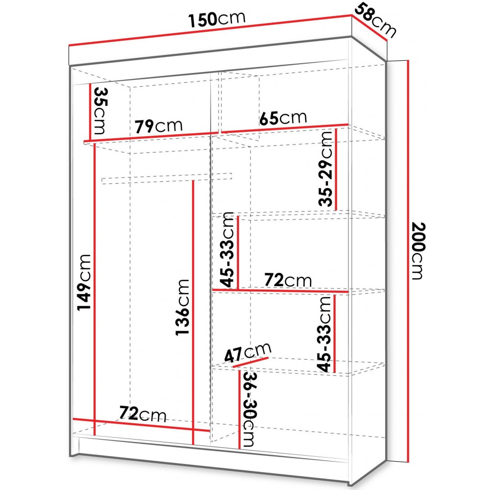 Ντουλάπα Infinity II 150 Δίφυλλη 150x58x200